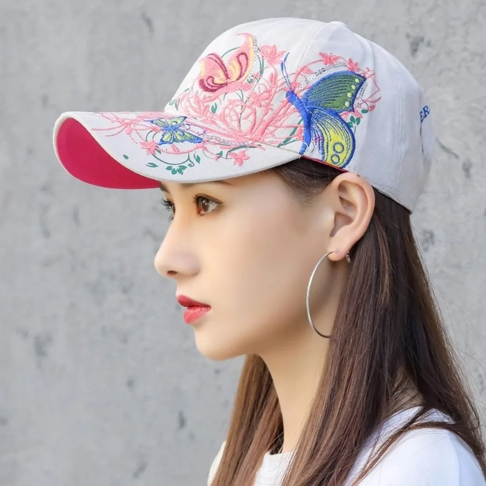 

Creative Sequin Butterfly Baseball Cap Embroidered Sparkling Peaked Cap Sunscreen Solid Color Cotton Baseball Cap Girl