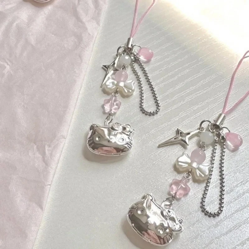 Kawaii Sweet Kitten Cell Phone Rope Chain Anime Ornaments Handmade Beaded Strand Dangle Pendant DIY Jewelry Accessories Toy