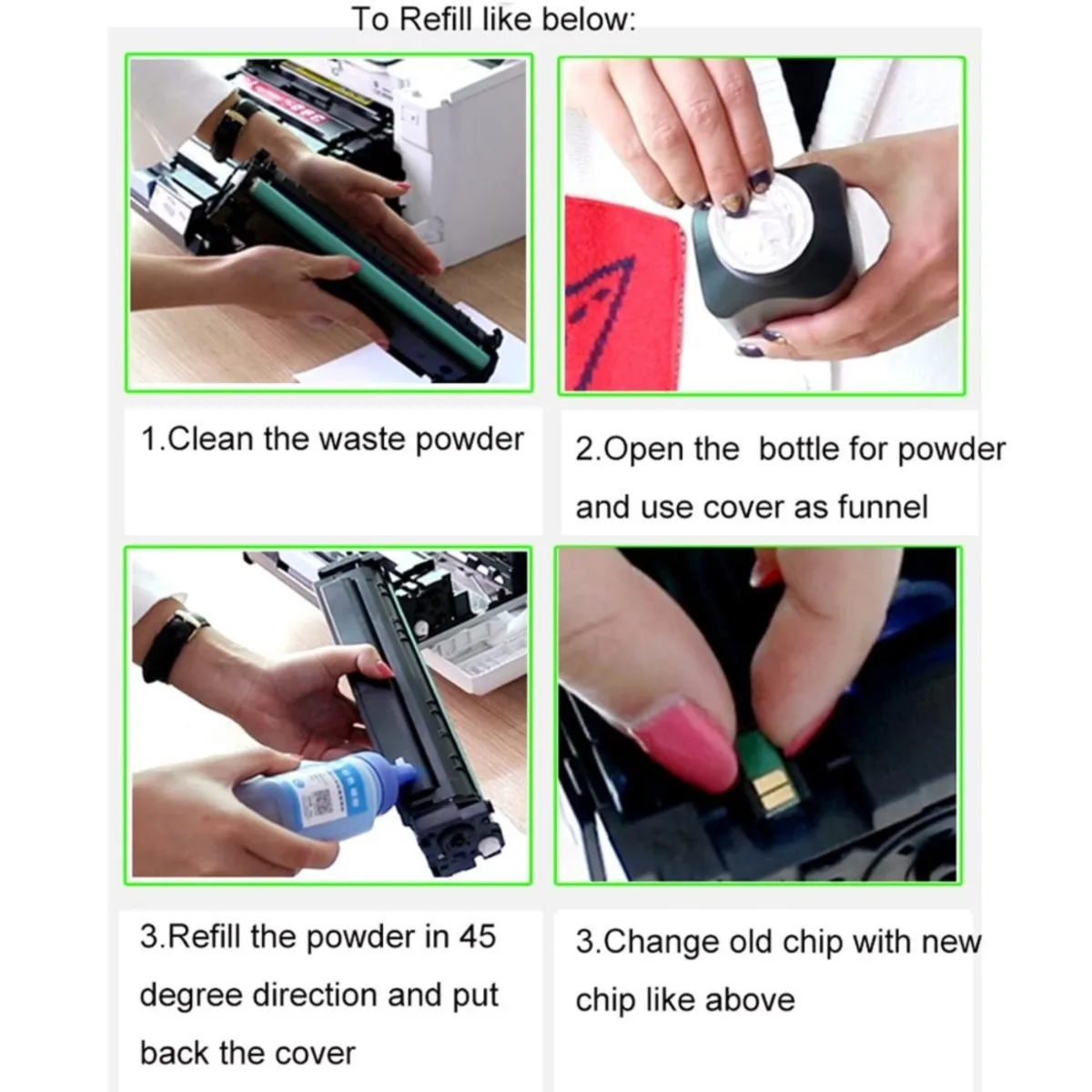 40 جرام/زجاجة مسحوق تلوين البشرة الغبار لسامسونج CLP-360 362 363 365 367 368 3300 3304 3305 جزء الطابعة 3306 CLP406 مجموعات إعادة تعبئة الحبر