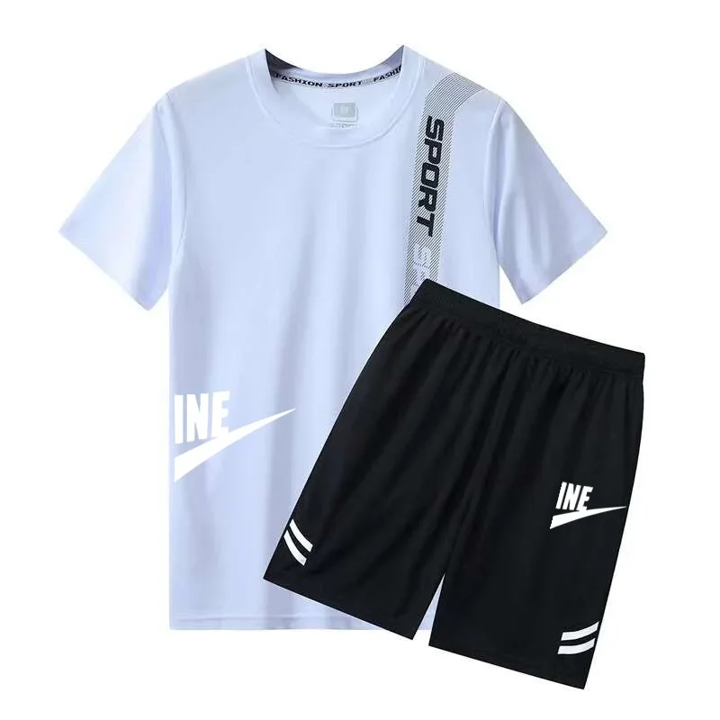 2024 Fashion New Men's Sports Wear Summer Fitness Wear Men's Sports Wear Short sleeved T-shirt+Shorts Quick Drying 2-piece Set