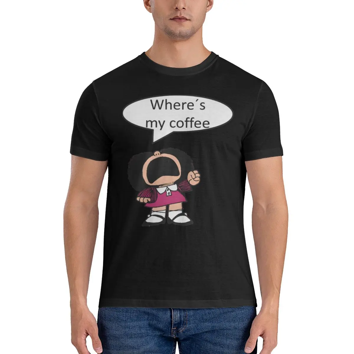 Men's Where S My Coffee T Shirts Mafalda Comic 100% Cotton Clothing Amazing Short Sleeve O Neck Tee Shirt Gift Idea T-Shirts