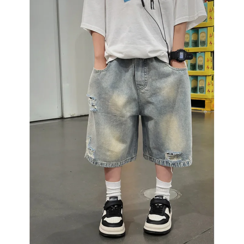 Baoduo Children's Clothing Boy's Denim Shorts Summer Children's Summer Thin Pirate Shorts Denim Shorts 2024 Summer New