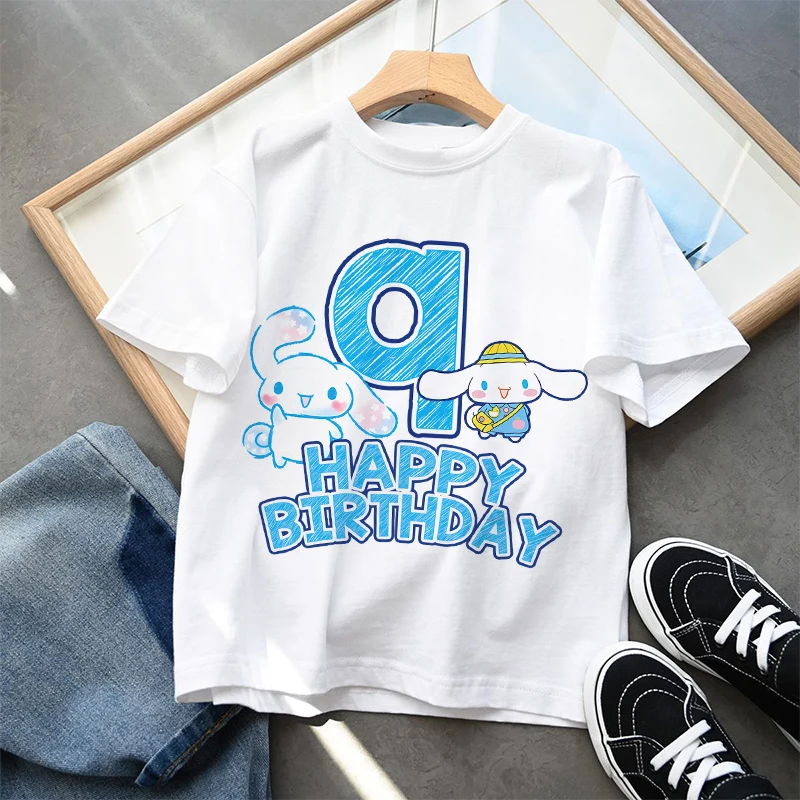 New Cinnamoroll T-shirts for Children Cute Cartoon Birthday Number Printed T-shirt Kids Casual Sports Tops Kawaii Girls Clothes