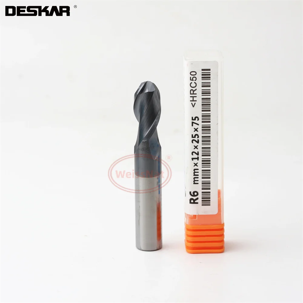 

DESKAR HRC50 R4x8x20x100 R5x10x20x100 R6x12x25x100 R7x14x30x100 R8 R9 R10 Ball Nose Endmills CNC Lathe Cutting Tools 2F Endmill