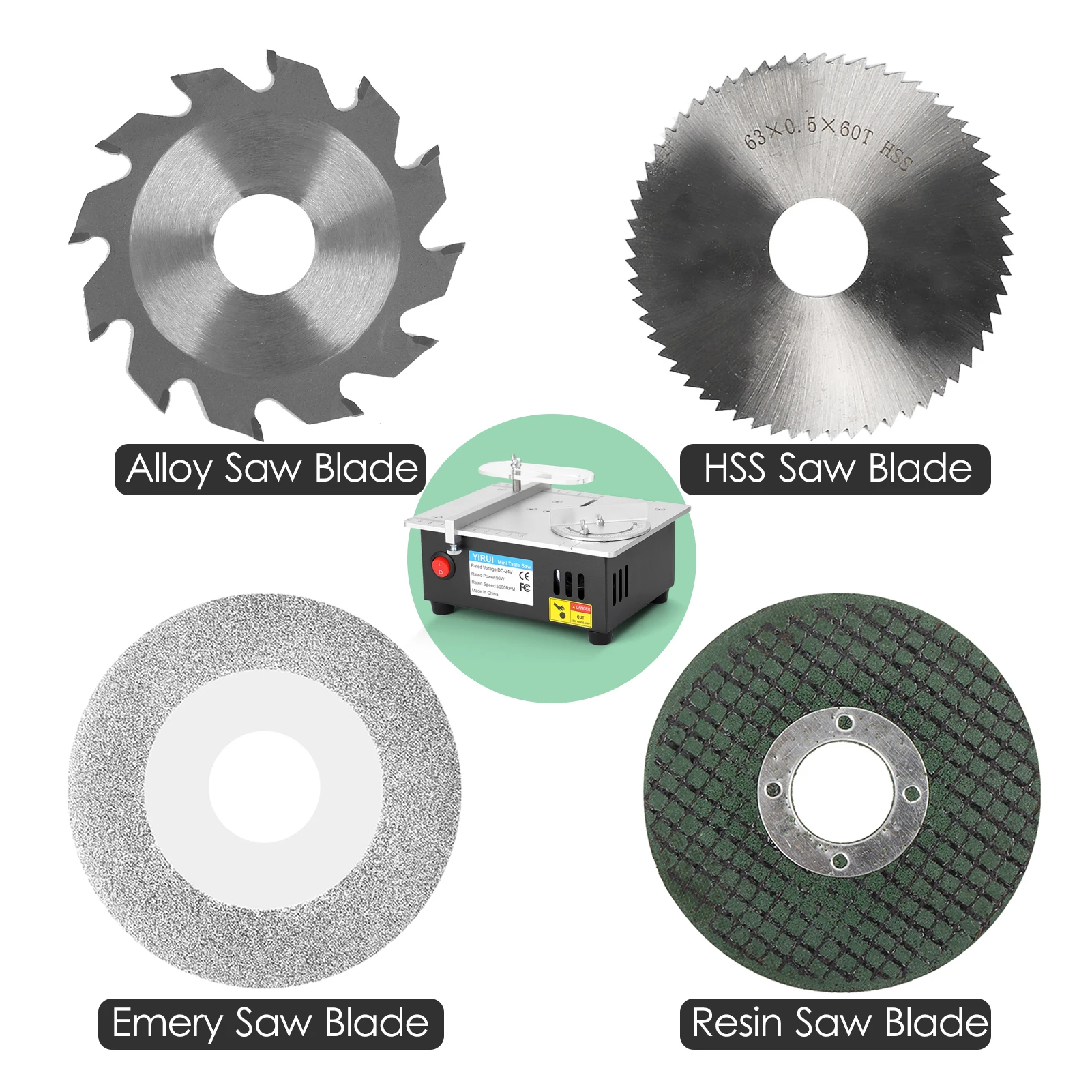 Mini Lama per sega da tavolo Set di lame per motosega da 2,5 pollici Diametro 63 mm Lega HSS Smeriglio Resina Lama per sega elettrica Utensili elettrici fai da te