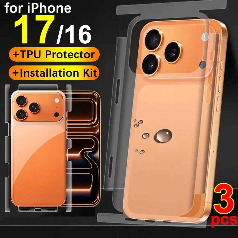 1–3 Stück Rückenrand-Vollabdeckungs-Hydrogelfolie für iPhone 17 Pro Max Air 17 Uhr, hintere Displayschutzfolie, Seitenfolien mit Installationswerkzeug