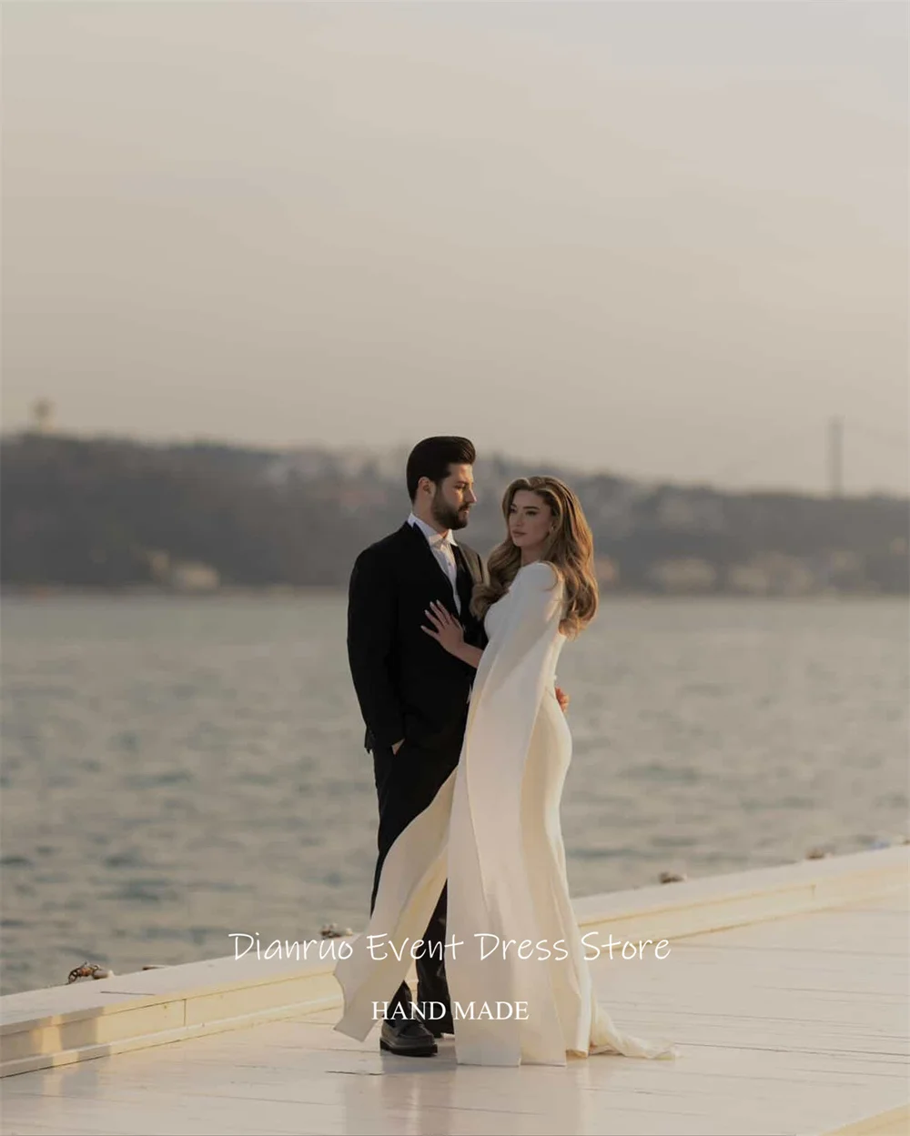 Dianruo Минималистичное шикарное свадебное платье с вырезами и накидкой на рукавах Vestido De Noiva Русалка Пляжное вечернее платье длиной до пола по индивидуальному заказу