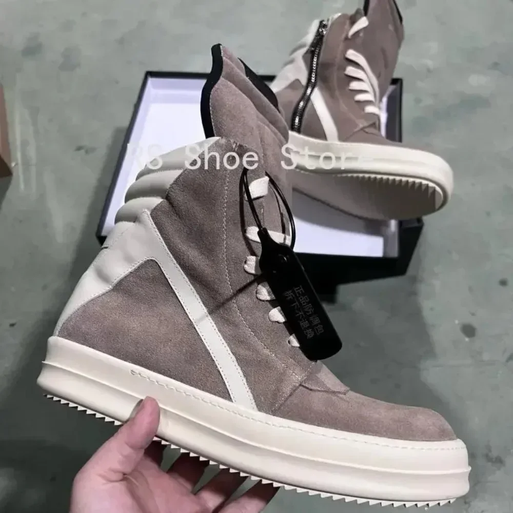 Ro الرجال حذاء رياضة براون الجلد المدبوغ عالية أعلى حذاء الدانتيل يصل النساء حذاء كاجوال التصميم الكلاسيكي الأحذية سستة البقرة المدبوغ حذاء بوت بطول الكاحل