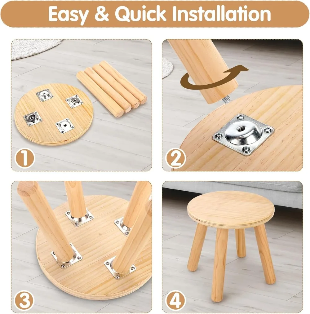 10 Inch Wooden Step Stools for Kids, Multi-Purpose Children Sitting Stool for Playroom Bathroom (Natural, 2 Pack)