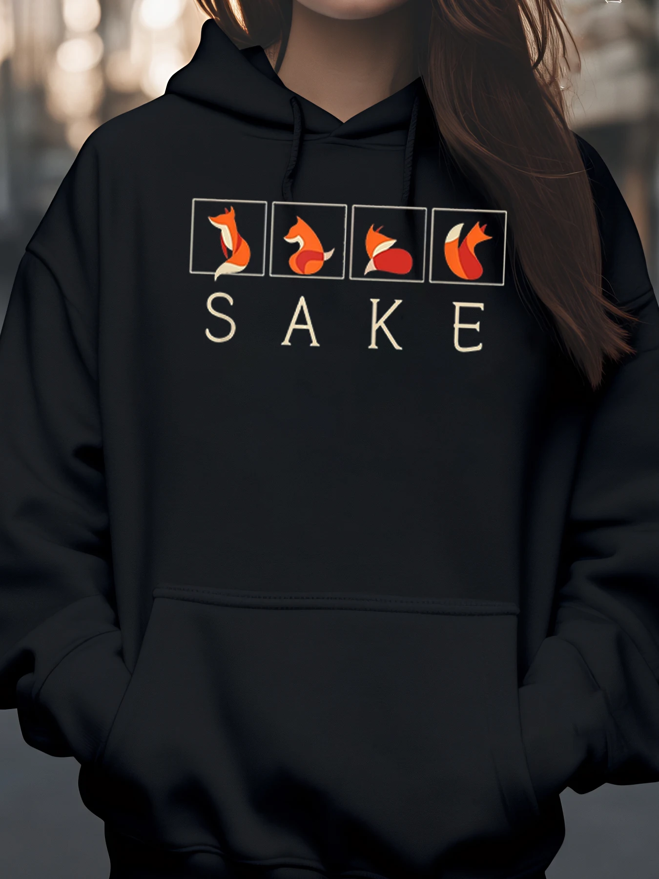 

Толстовка с принтом лисы и саке, осенне-зимняя повседневная одежда, уличная одежда унисекс