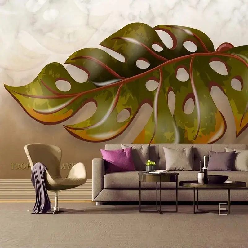 

Custom Mural 3D Marble Pattern Tropical Plant Leaf Background Wallpaper For Bedroom Walls Living Room Papel De Parede Home Décor