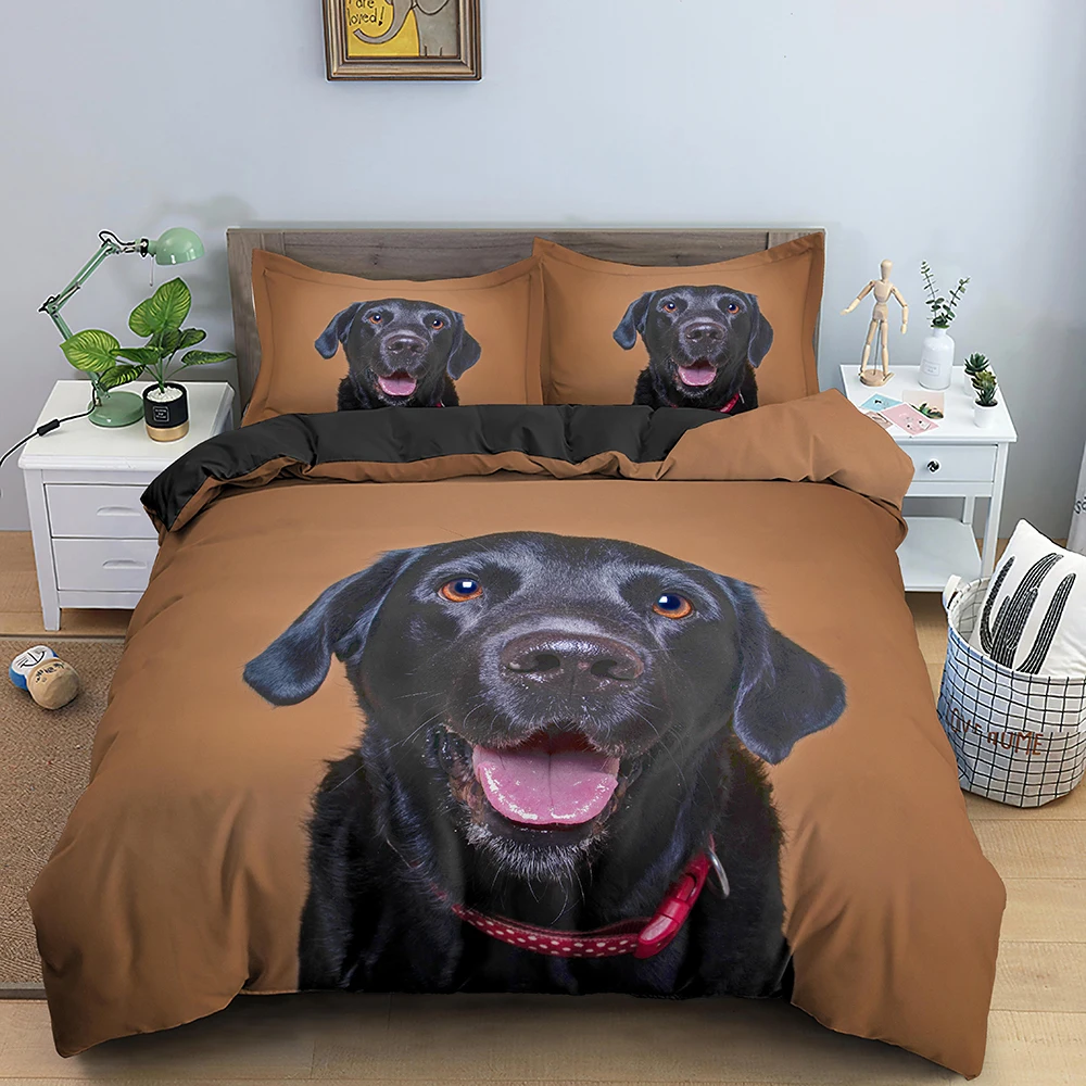 3D Dog King Queen Duvet Cover Funny Puppy Bedding Set for Kids Teens Adults Lovely Pet Animal Black 2/3pcs Polyester Quilt Cover