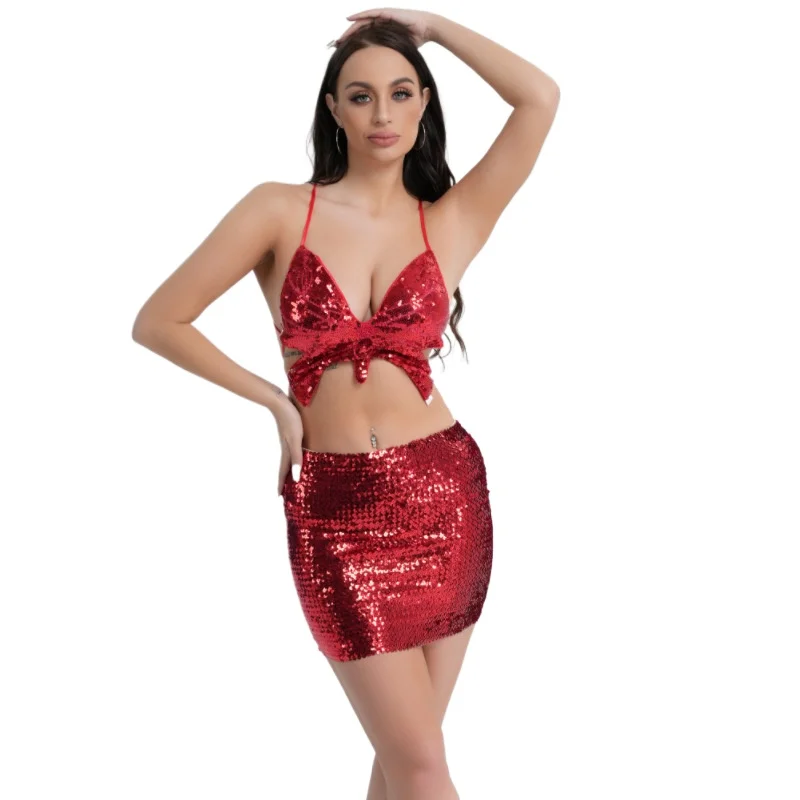 Halloween Costumes European and American Sequined Hip Wrap Suits Belly Dance Pole Dance Suits Sexy Holiday Party Costumes