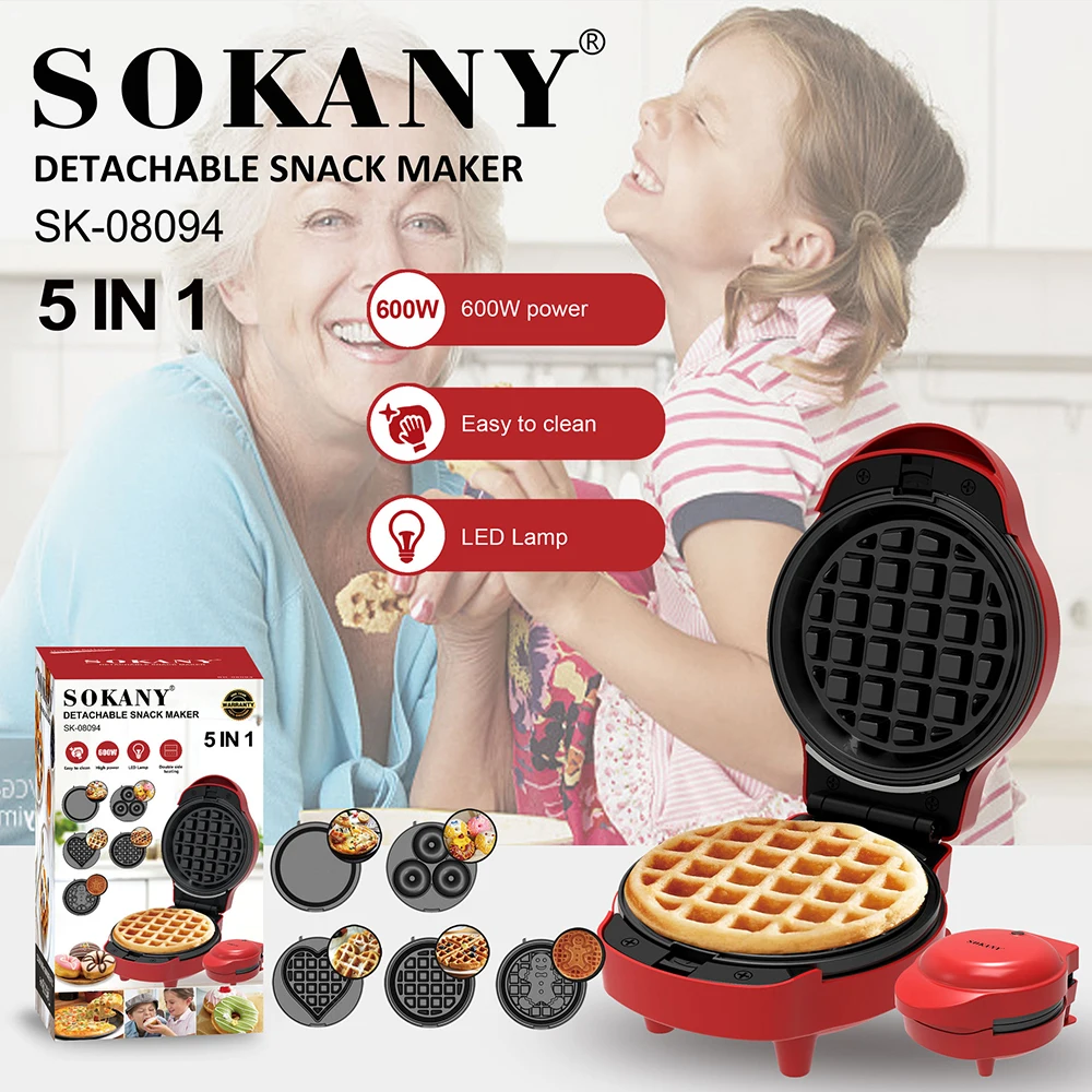 Electric Waffle Maker, 5 Removable Plates for Mini Waffles, Doughnuts, Pancakes or Eggs, Non-stick Pancakes Are Easy To Clean images - 6