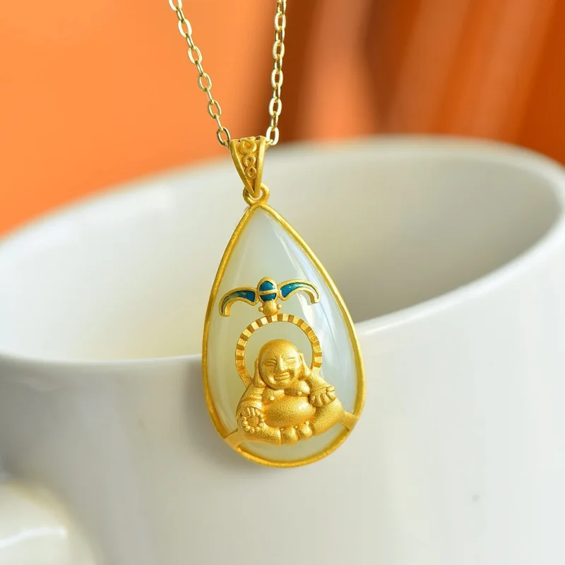 

S925 Серебро, инкрустированное Hetian, белая капля, улыбающийся рот, женское ожерелье, нефритовый кулон