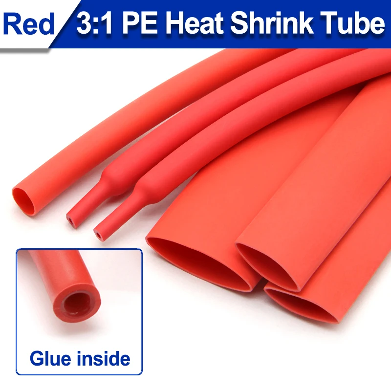 Red 3:1 PE Heat Shrink Tube With Glue Diameter 1.6~39mm Waterproof Double Wall Adhensive Lined Wire Cable Sleeve 1~20 meters