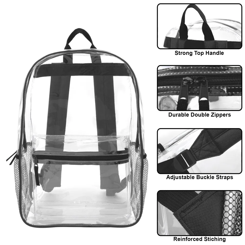 Clear Transparent Pvc Backpack Large Capacity Air Cushion Strap Waterproof Wear Resistant Unisex Kids School Bag For Travel Use