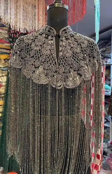 RapIndustry-Châle avec perles à ongles, style indien, long pompon, Cheongsam, prairie