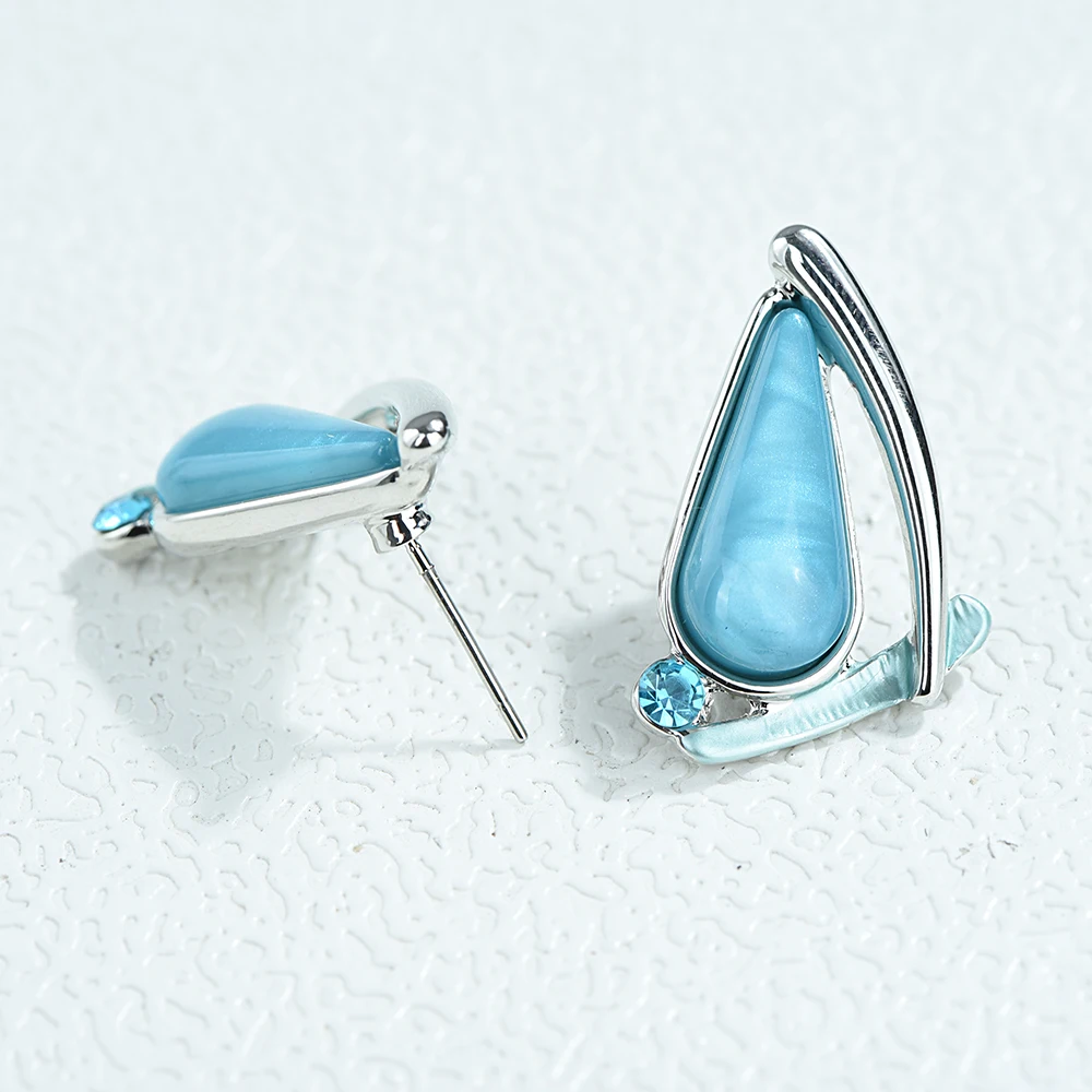 ICEYY Silver Plated Turquoise Water Drop Resin Bohemian Collar Necklace Earrings Women jewelry Set