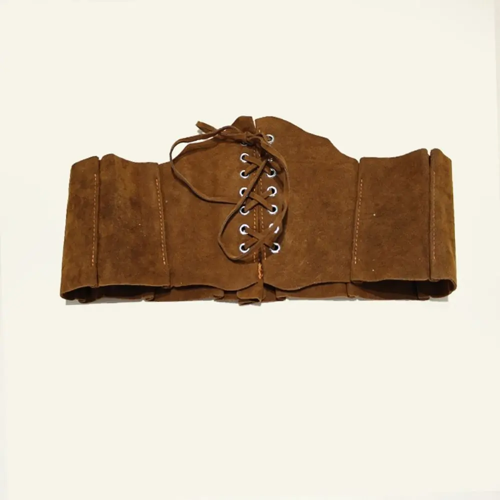 retro-adjustable-pu-leather-corset-spicy-girl-solid-color-suede-wide-belt-elastic-slimming-brown-cummerbunds-ladies