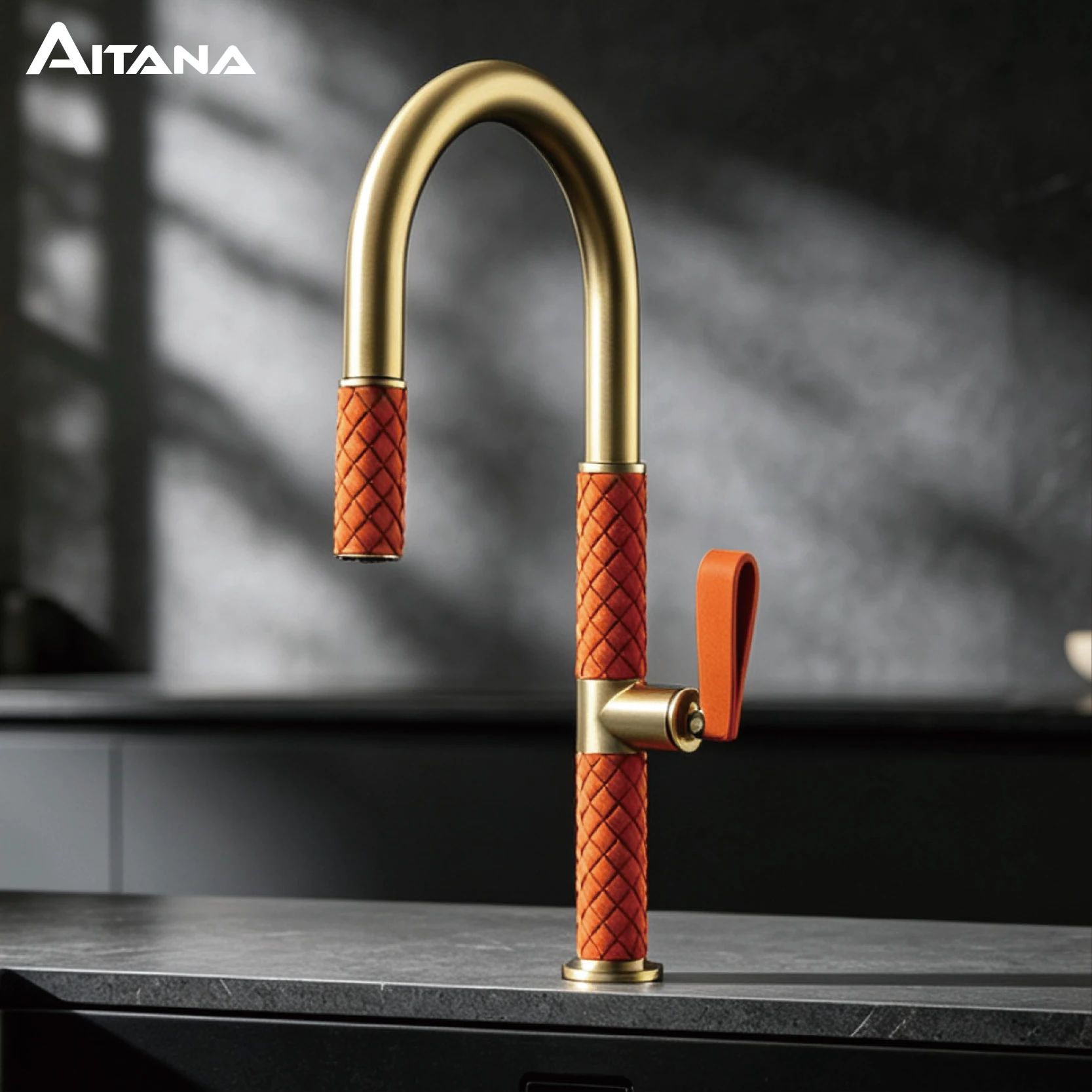 AITANA Brushed Gold Kitchen Faucet Luxury 304 Stainless Steel Pull Out Sprayer Tap Hot Cold Mixer Tap Kitchen Sink Water Tap