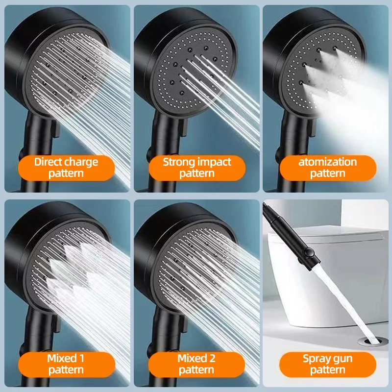 6 Modes High Pressure Shower Head With ON/OFF Switch High Pressure Bathroom Shower Head Spray Nozzle With 1.5M Hose and Holder