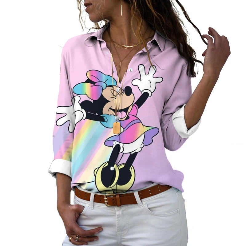 2024 Disneyใหม่Slim Fit 3Dพิมพ์ผู้หญิงแขนยาวMickey Minnie Casual Harajukuเสื้อน่ารักY2k