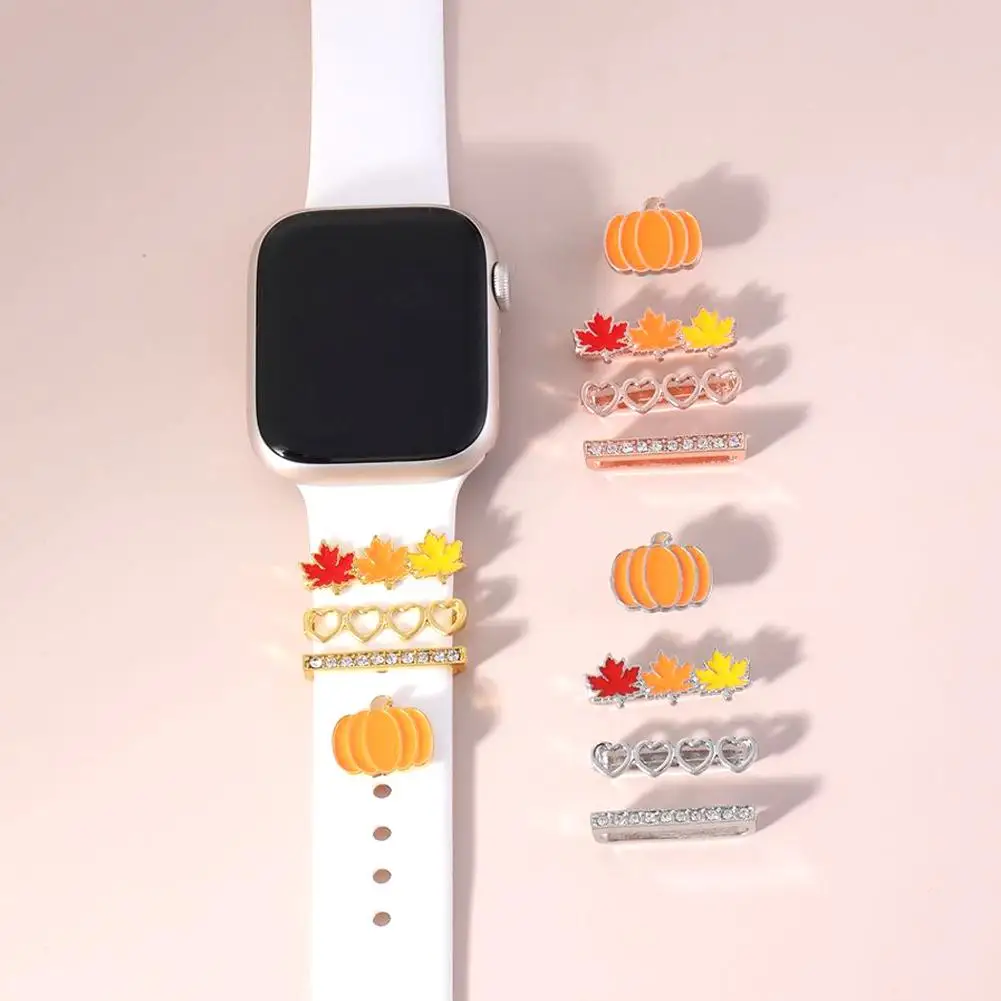 New Halloween Christmas Maple Leaf Set Decorative Ring For Apple Watch Band Ornament Metal Charms Ornament Silicone Strap