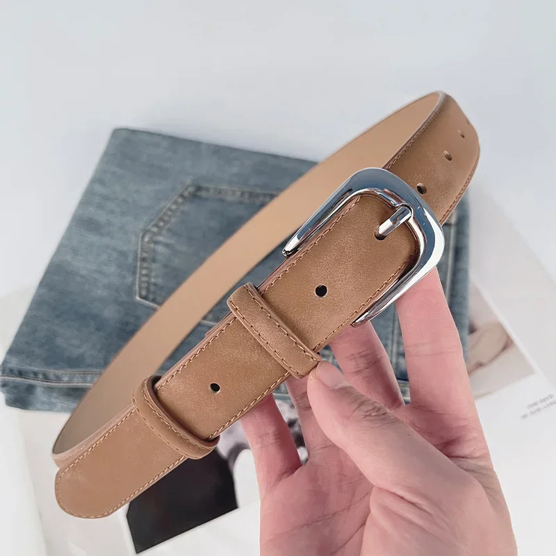 Luxury Retro Frosted Cowhide Women's Genuine Leather Belt Casual Pants Jeans with A High-end and Minimalist Casual Belt