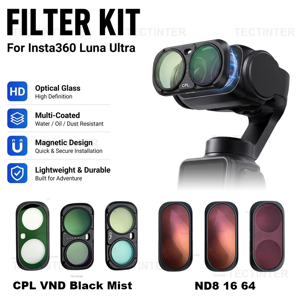 Magnetic Lens Filter Kit for Insta360 Luna Ultra CPL VND 1/4 Black Diffusion Mist ND8 Filter Frame Set Camera Vlog Accessories
