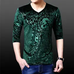 Fashion V-Neck Solid Color Printed T-Shirt Men's Clothing 2023 Spring Summer New Oversized Casual Pullovers All-match Tee Shirt