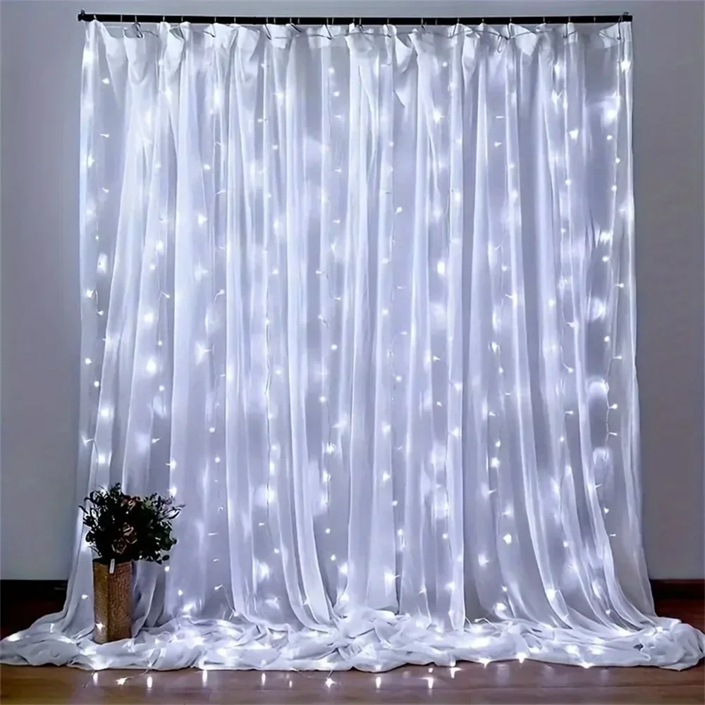 USB Power LED Curtain String Lights With 8Modes Remote Control Wedding Christmas Garland Lights for Bedroom Living Room Decor