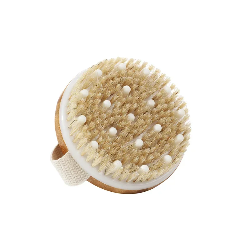 2 in 1 Dry Skin Body Massage Brush Natural Bristle Dead Skin Remover Anti Cellulite Exfoliates Blood Circulation Massage Tools