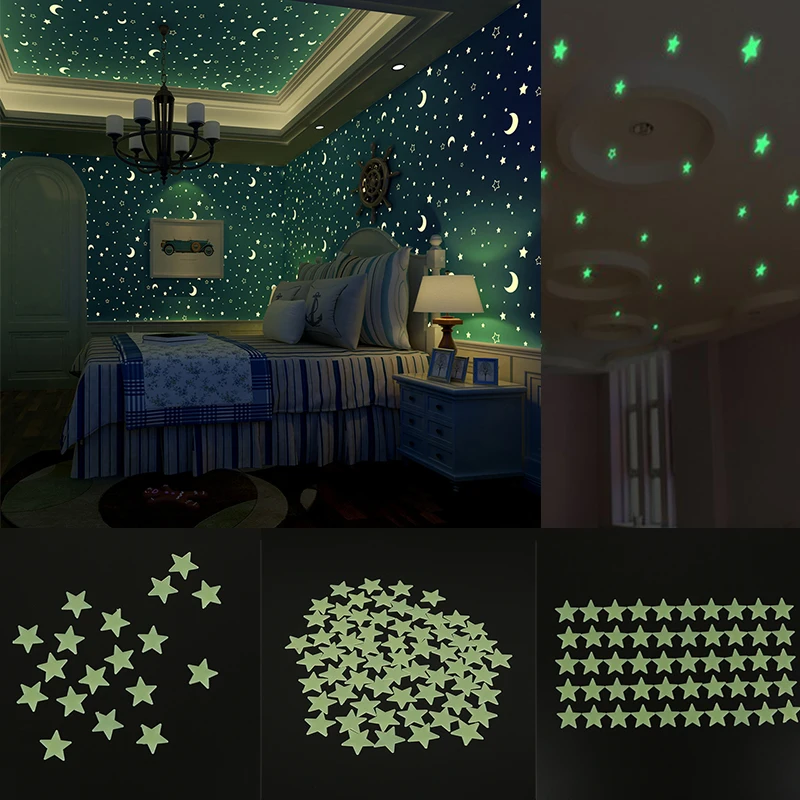 3D luminoso fluorescente estrela parede adesivo para crianças, quarto, teto, casa, lugar escuro, estrela, adesivos