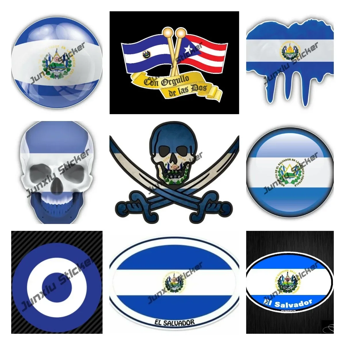 

El Salvador Sticker El Salvador Shield Country Code ES Flag Pirate Decal Waterproof Decals PVC Accessories Canoeing Decal
