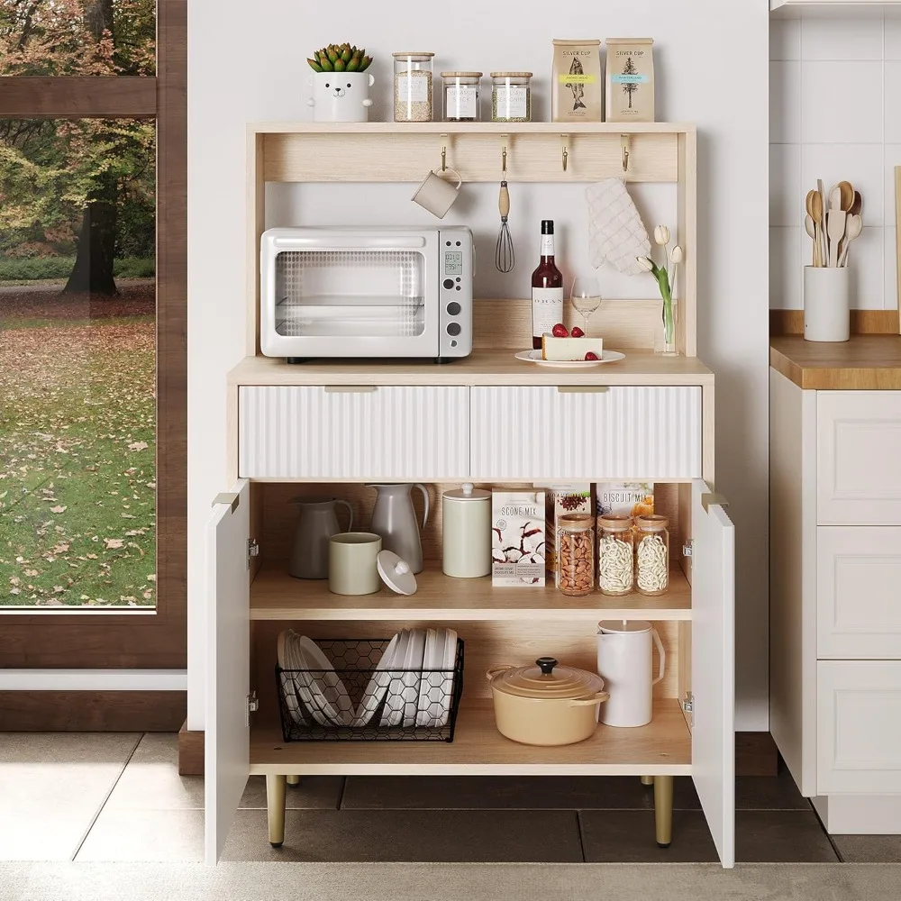 Modern Storage Sideboard Buffet with Adjustable Shelves, Coffee Bar Cabinet, and 2 Drawers in Wooden Console Style