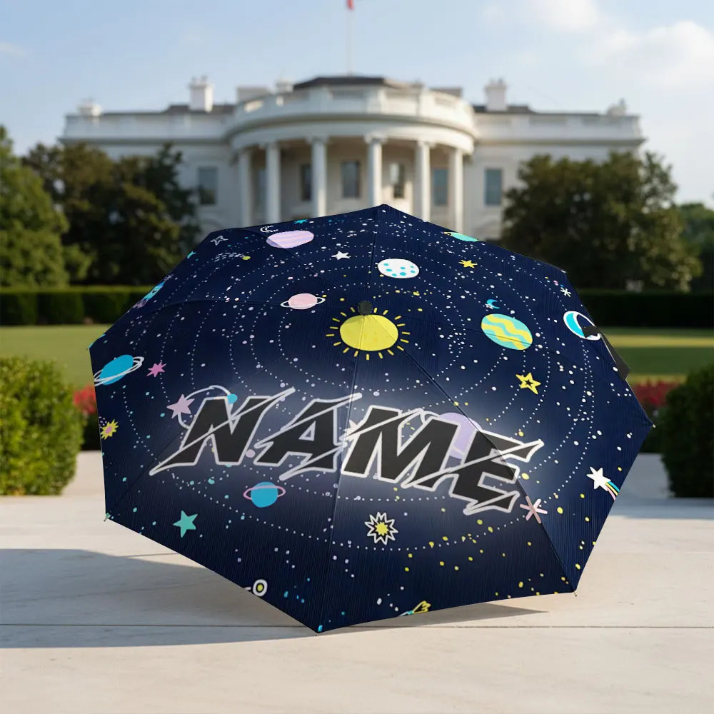 Custom Name umbrella, Colorful Cosmic Umbrella with Stars & Planets,Fashion Folding Umbrella for Sunny and Rainy Days, Gift