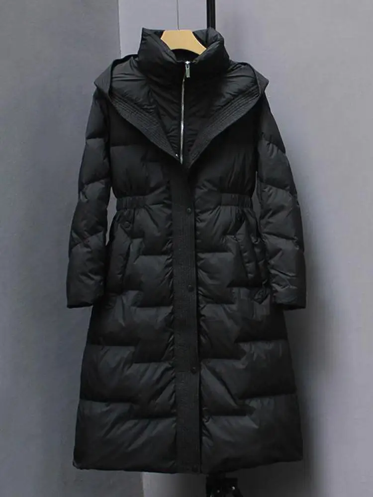 Women Thickened Warm Long Sleeve Down Cotton-padded Waterproof Parka 2025 New Winter Hooded Over The Knee Puffer Coats
