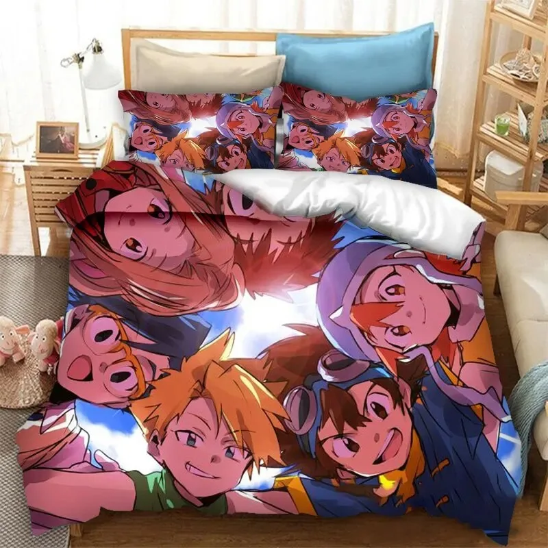 Anime Digimon Adventure Bedding Set Boys Girls Twin Queen Size Duvet Cover Pillowcase Bed Kids Adult Fashion Home Textileextile