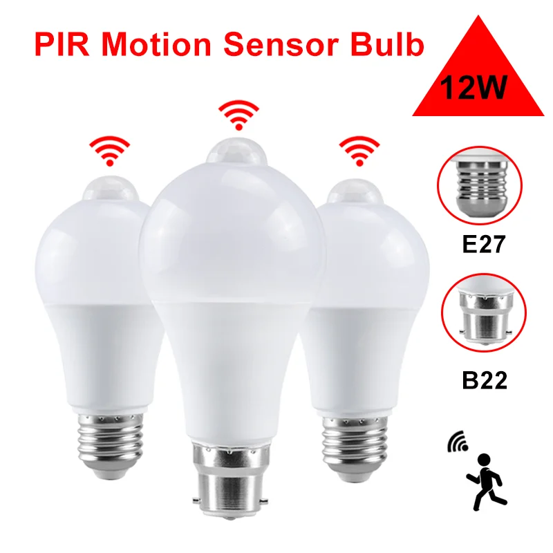 

1-4Pcs 12W E27 LED Motion Sensor Bulb LED Lamp PIR Sensor Light B22 Infrared Radiation Motion Detector Lamp Spotlights For Home