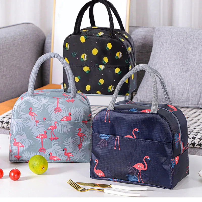 Women Functional Pattern Cooler Lunch Box Bags Insulated Canvas Tote Thermal Food Picnic  Fruit Lunch Bags for Women Kids