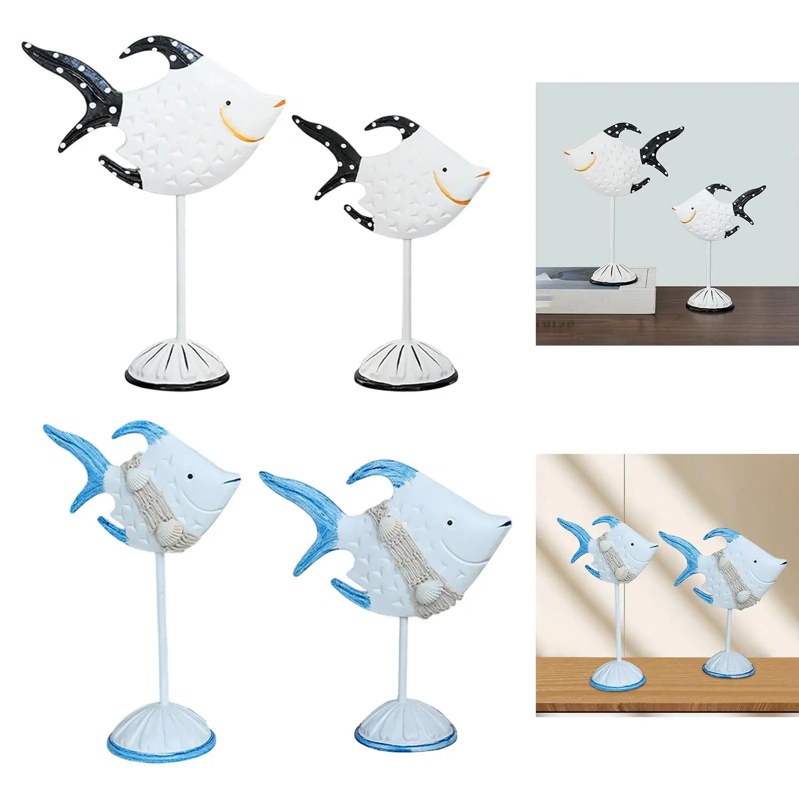 2Pcs Wood Fish Sculptures Home Decor Gift Centerpiece Table Decoration Animal Statues for Study Home Office Study Room Farmhouse