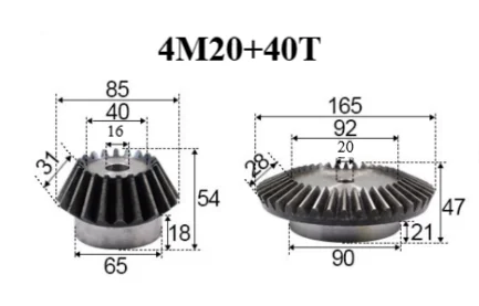 1:2 Bevel Gear With Process Hole 4M 20T And 40T 5M 20T And 40T Carbon Steel Quench 90 Degree