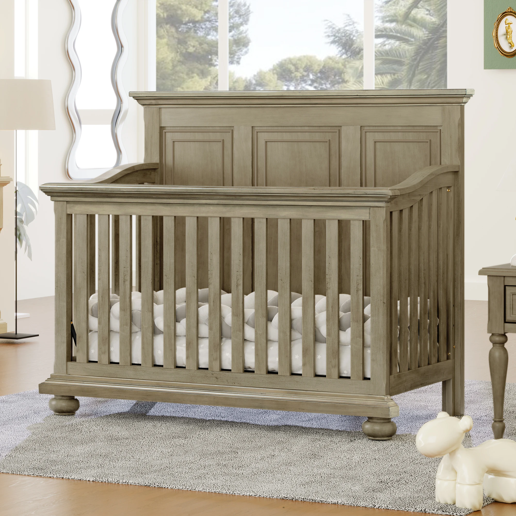 Lit convertible 4 en 1 de style ferme traditionnelle, lit de jour et lit pleine grandeur, gris pierre