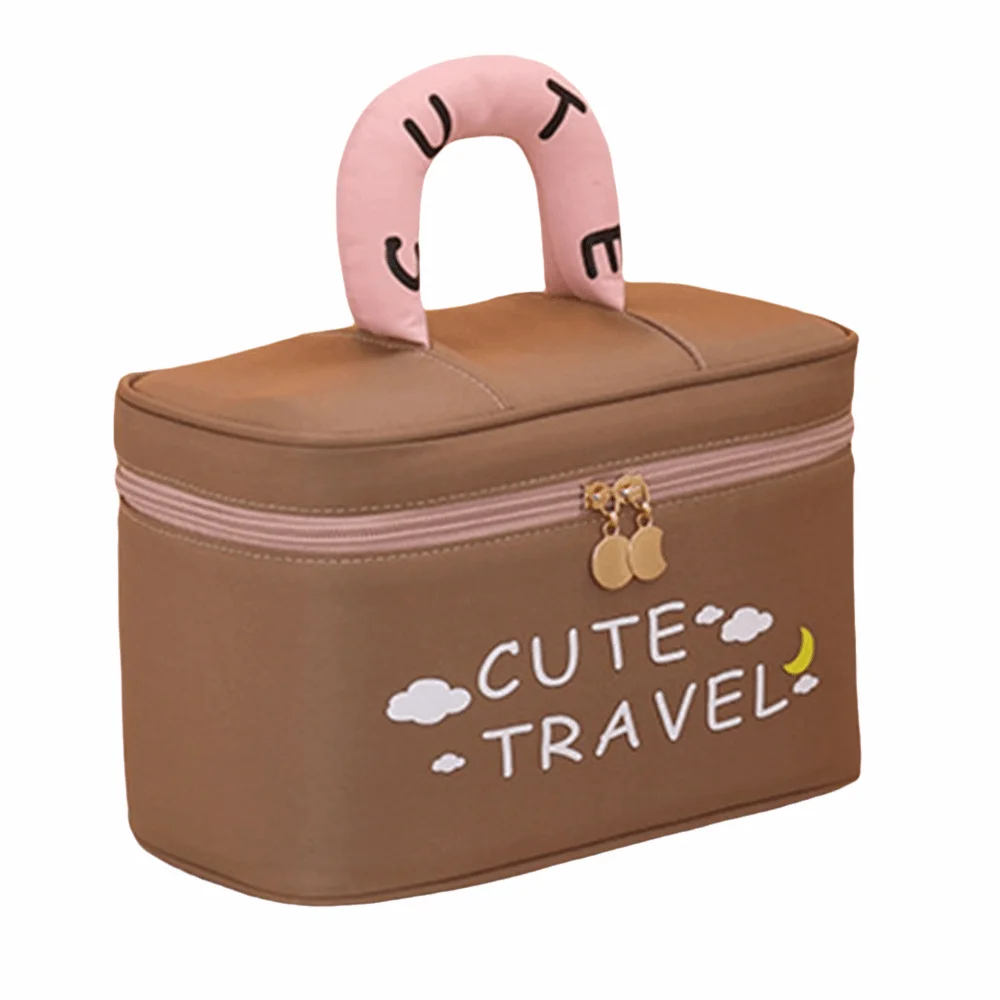 Convenient Cute Travel Makeup Bag Portable with Handle Toiletry Organizer Zipper Handheld Cosmetic Bags Women Travel