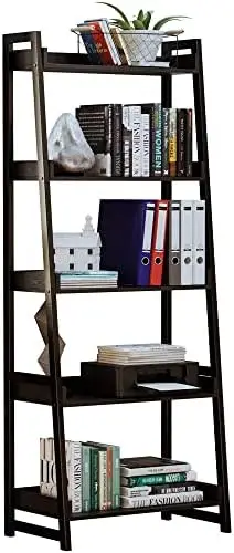 

Industrial Bookshelf 5-Tier, Bookcase Ladder , Shelves Rack Unit, Accent Metal Frame, Home Office for Bathroom, Living Room