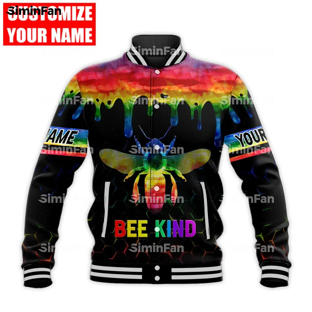 

LOVE LGBT PRIDE RAINBOW BEE 3D Full Printed Varsity Baseball Bomber Jacket Men Coat Outwear Unisex Female Harajuku Streetwear