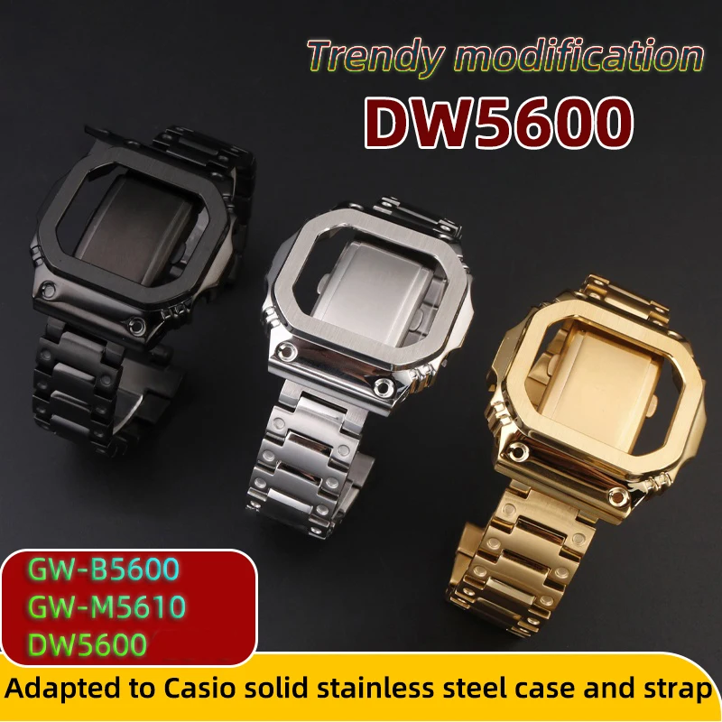 DW5600-kit de funda de DW-5600 para Casio3229, correa de Metal, modificación para hombre, GW-M5610, GW-B5600, acero inoxidable