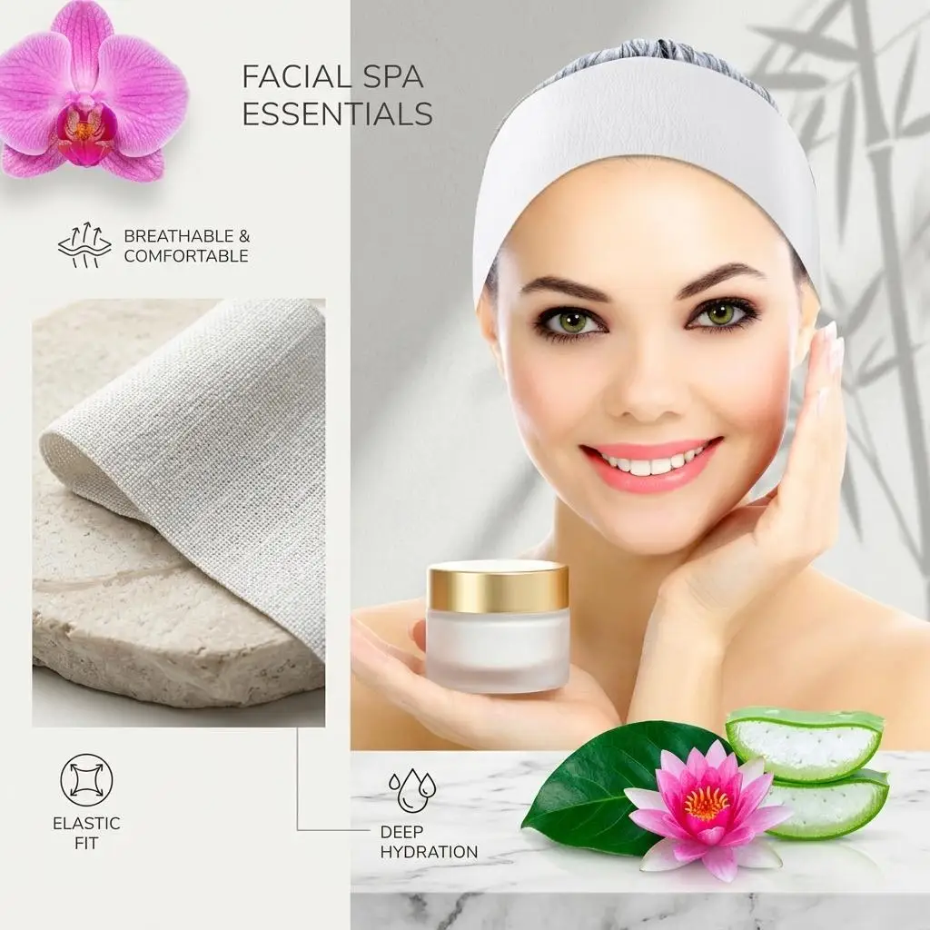 50pcs Nonwoven Spa Headband Authentic Adjustable Magic Tape Sleek Salon Beauty Tools For Facial Skin Care White Elastic Band