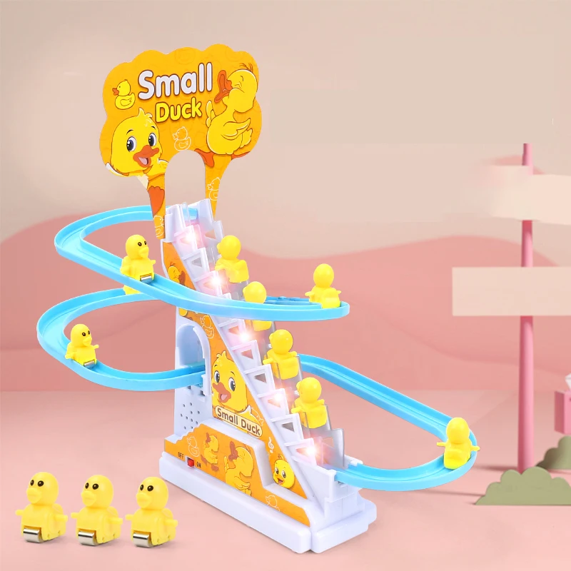 Electric Duck Track Slide Toys Boy Girls Funny Climbing Stairs Educational Toy Musical Roller Coaster Baby Toy for Children Kids